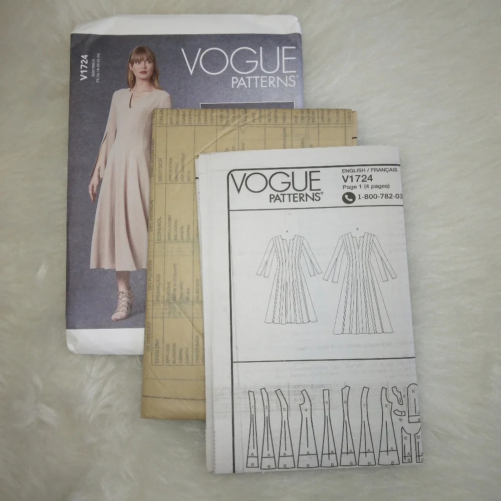 VOGUE V1724 Sz 16-24 Misses dress with princess seams and 3 piece sleeves